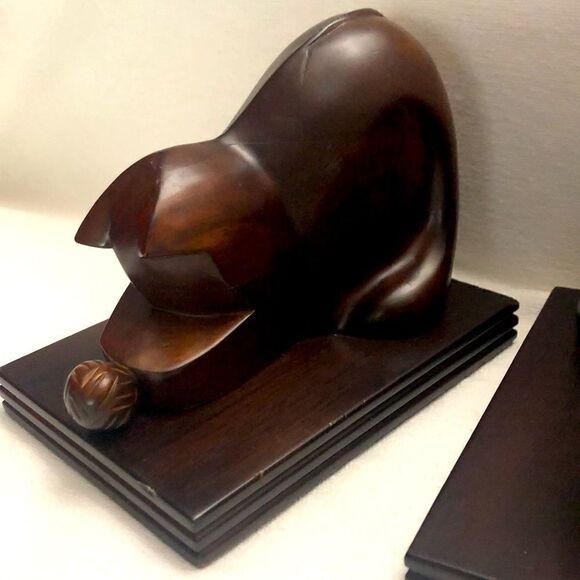 Selamat designs mahogany wood cats bookends - Picture 3 of 14